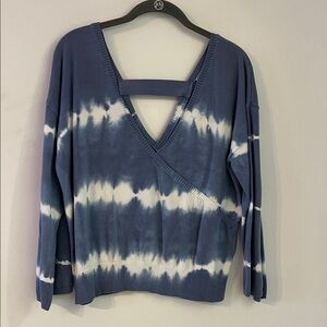 Women's Blue Tie-Dye Wrap V-Neck Top